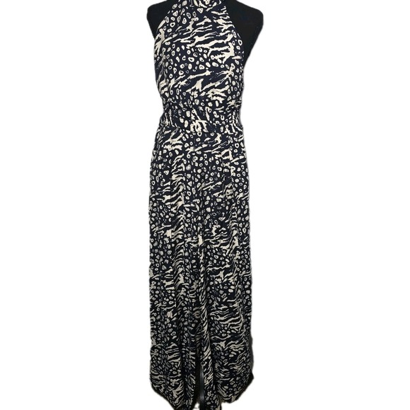 REBECCA VALLANCE Lola belted printed crepe halterneck jumpsuit sz US 10